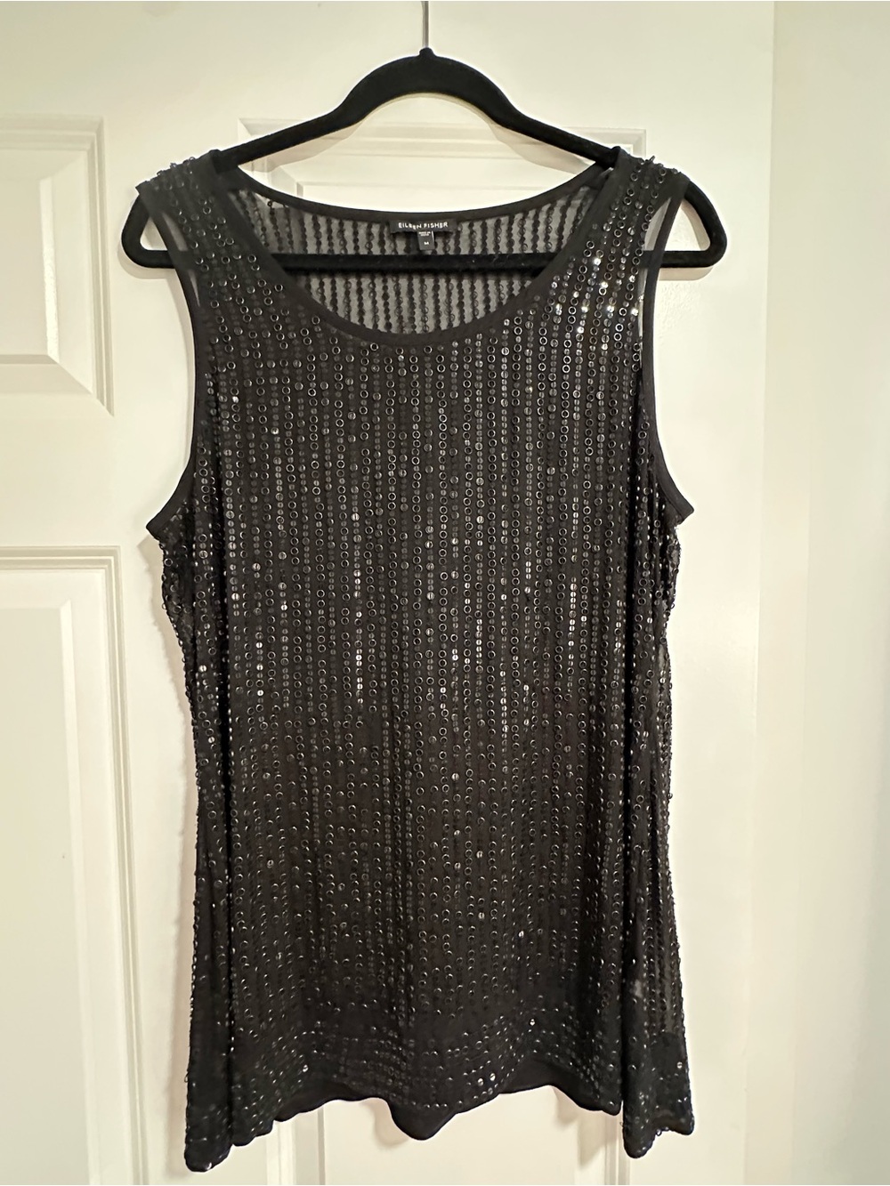 Eileen Fisher Black Sequin Sleeveless Mesh Tank